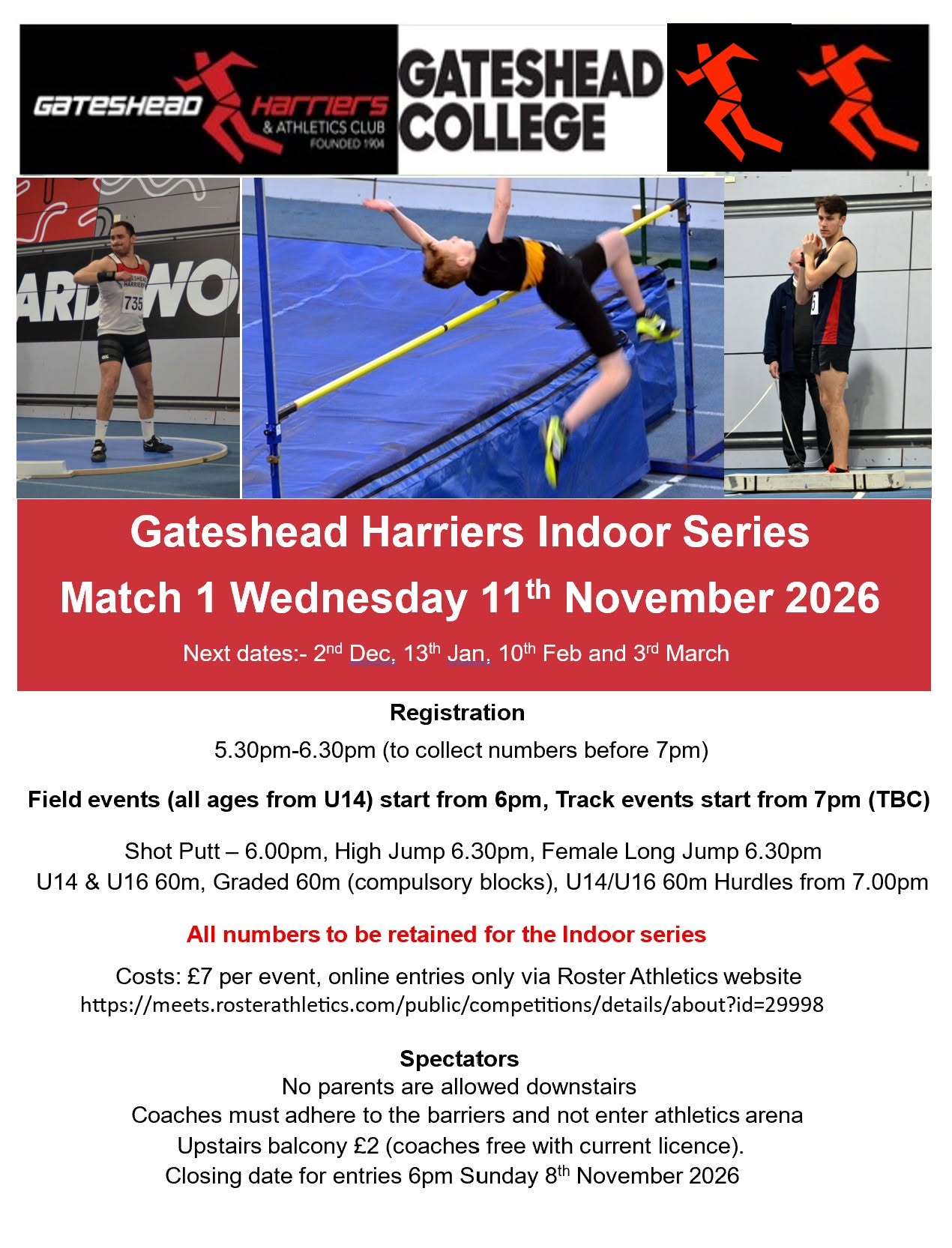 GATESHEAD INDOOR SERIES 2026-27 DATES AND SCHEDULE